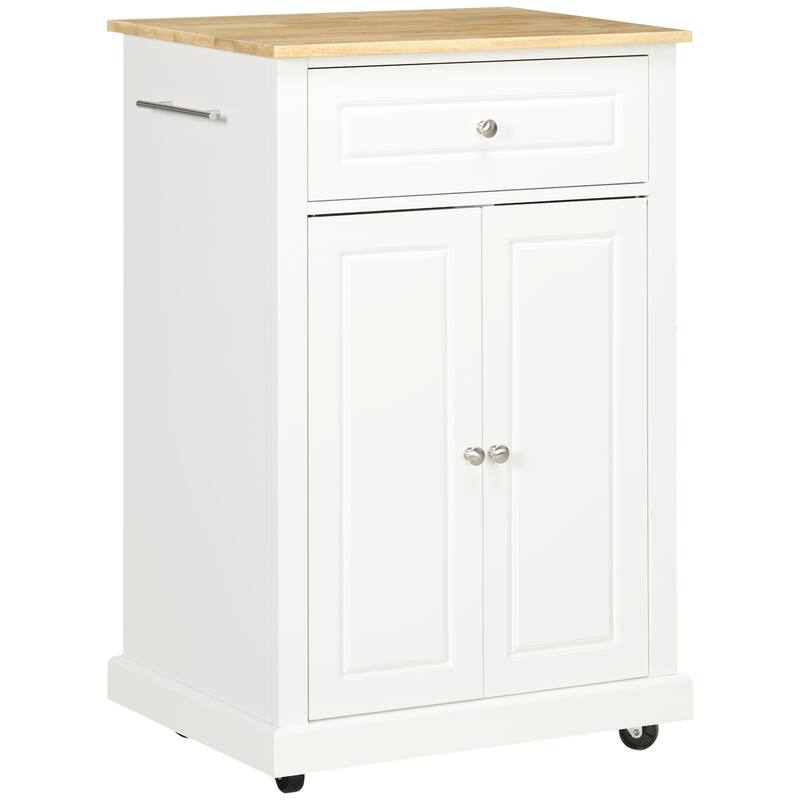 Rolling Kitchen Island Cart, Portable Serving Trolley Table with Drawer, Adjustable Shelf and 2 Towel Racks - Cream White
