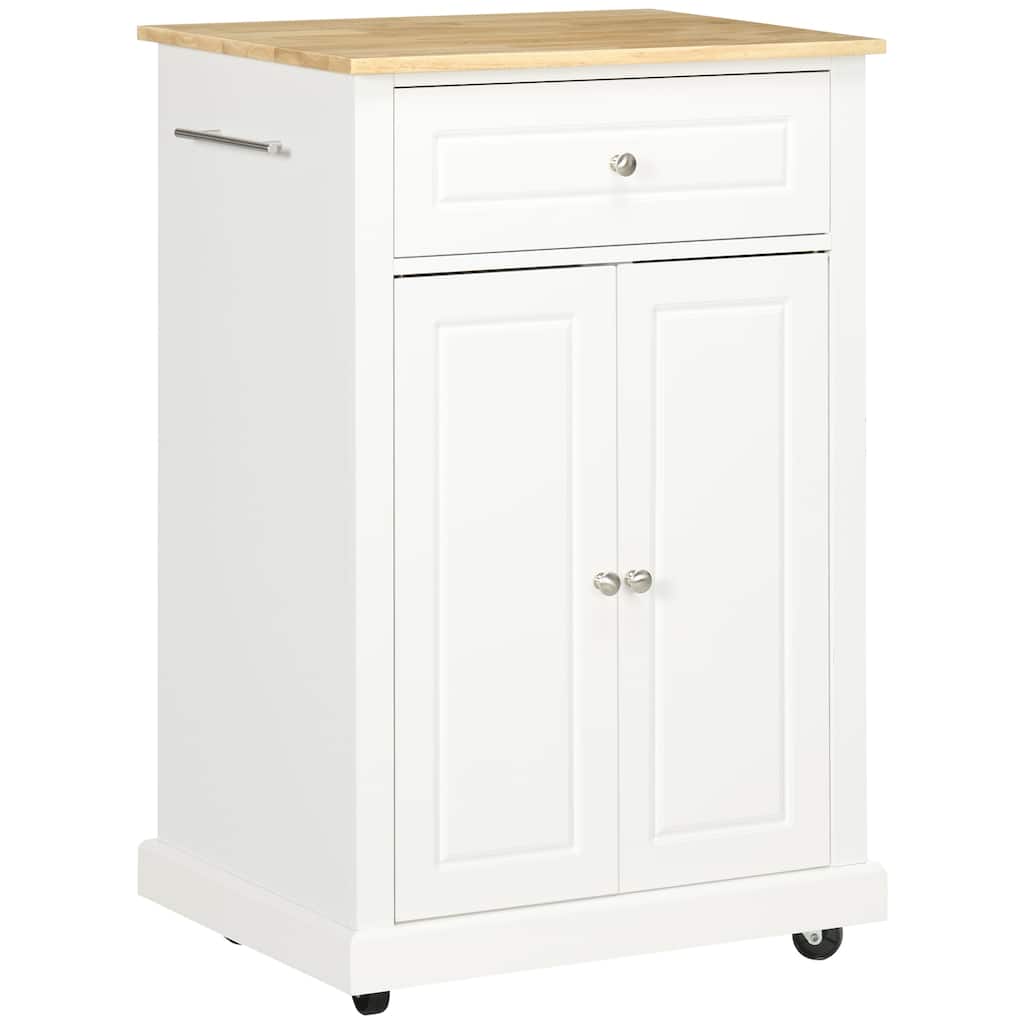 Rolling Kitchen Island cart, Portable Serving Trolley Table with Drawer, Adjustable Shelf and 2 Towel Racks, Cream White