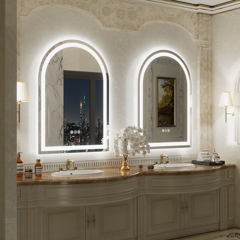 UL Certified Arched LED Anti-fog Tempered Glass Wall Bathroom Vanity Mirror