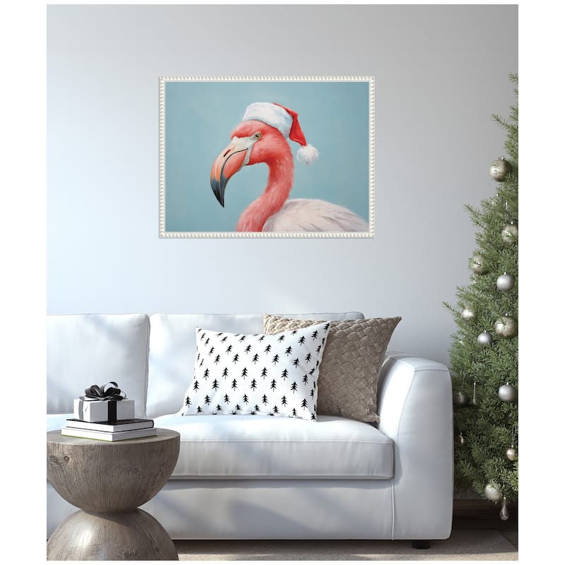 Kate and Laurel Sylvie Beaded Flamingo Santa Hat Portrait Framed Canvas by The Creative Bunch Studio