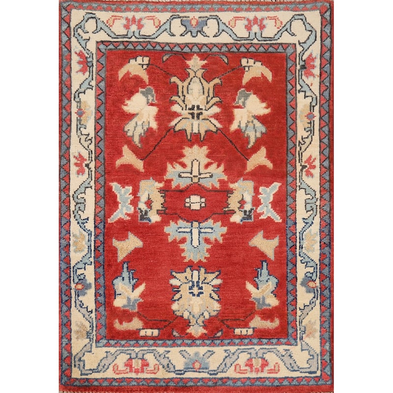 Traditional Kazak Rug Hand-Knotted Oriental Red Wool Carpet - 2'0"x 3'0"