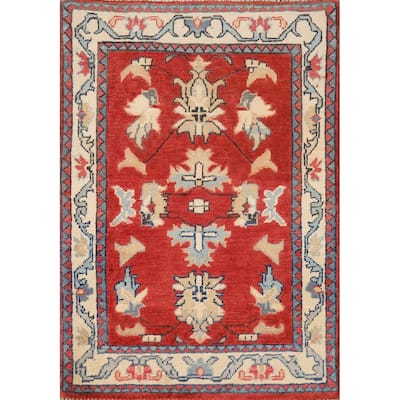 Traditional Kazak Rug Hand-Knotted Oriental Red Wool Carpet - 2'0"x 3'0"
