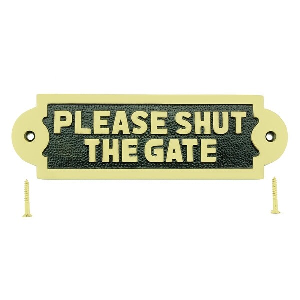 Solid Brass Plaques Sign PLEASE SHUT THE GATE Polished Brass Plate