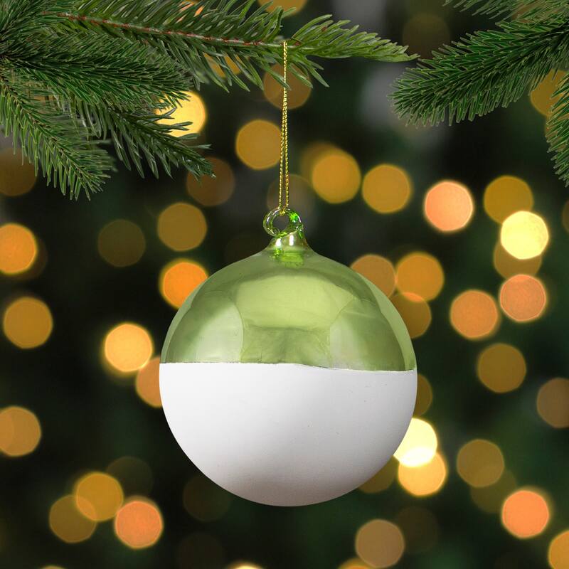 3.5" Shiny Lime Green and Matte White Glass Christmas Ornament