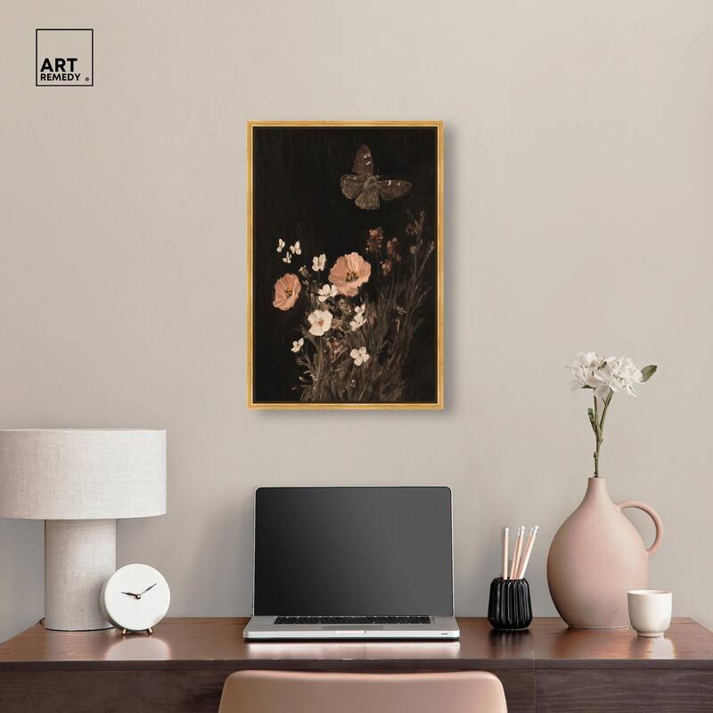 Poppy and Moth I Canvas by Art Remedy