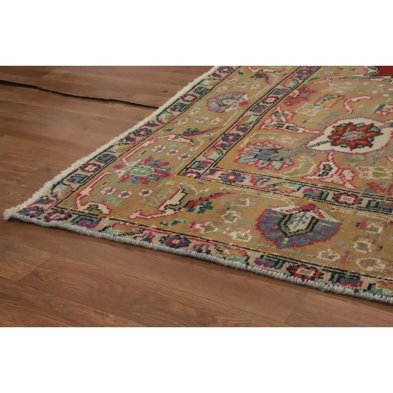 Hand Knotted Oriental 100% Wool Carpet Traditional Floral Red Tabriz Area Rug - 9' 5'' X 6' 2''
