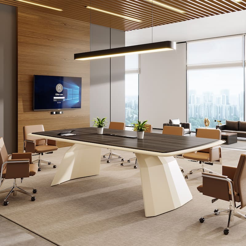 Conference Meeting Table With Stainless Steel Base And Recessed Power Strip Socket