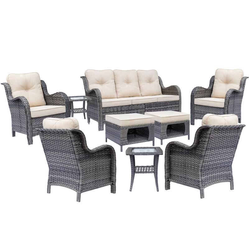 9 Piece Outdoor Patio Conversation Wicker Furniture Sofa Seating Sets