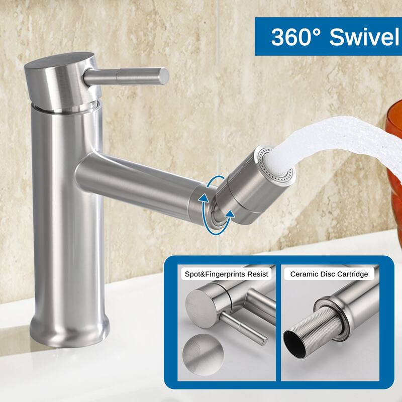 Topcraft Single Handle Bathroom Sink Faucet with 360° Swivel Faucet