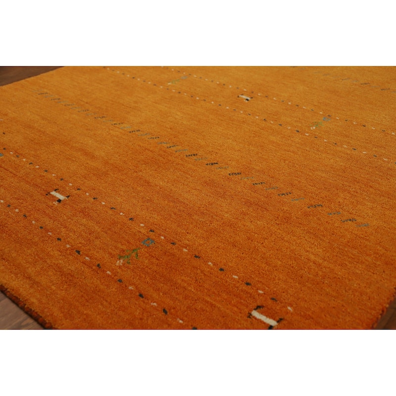 Orange Tribal Gabbeh Indian Rug Handmade Modern Wool Carpet - 4'2" x 5'7" - 4'2" x 5'7" - Orange