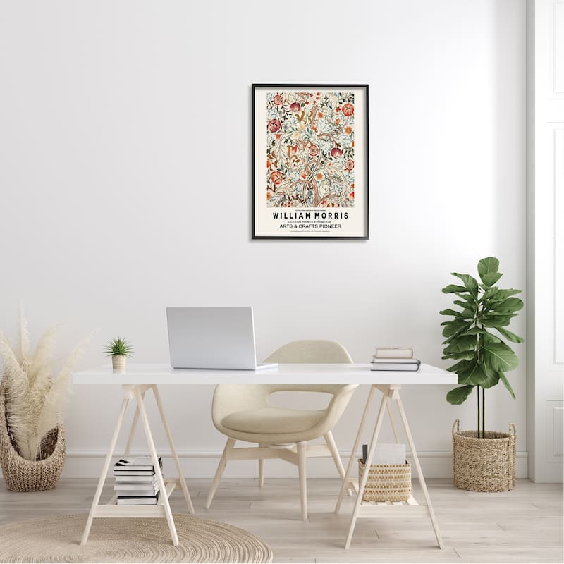 Stupell Bold Red Flowers Pattern Intertwining Stems Text Flyer Framed Wall Art - Beige