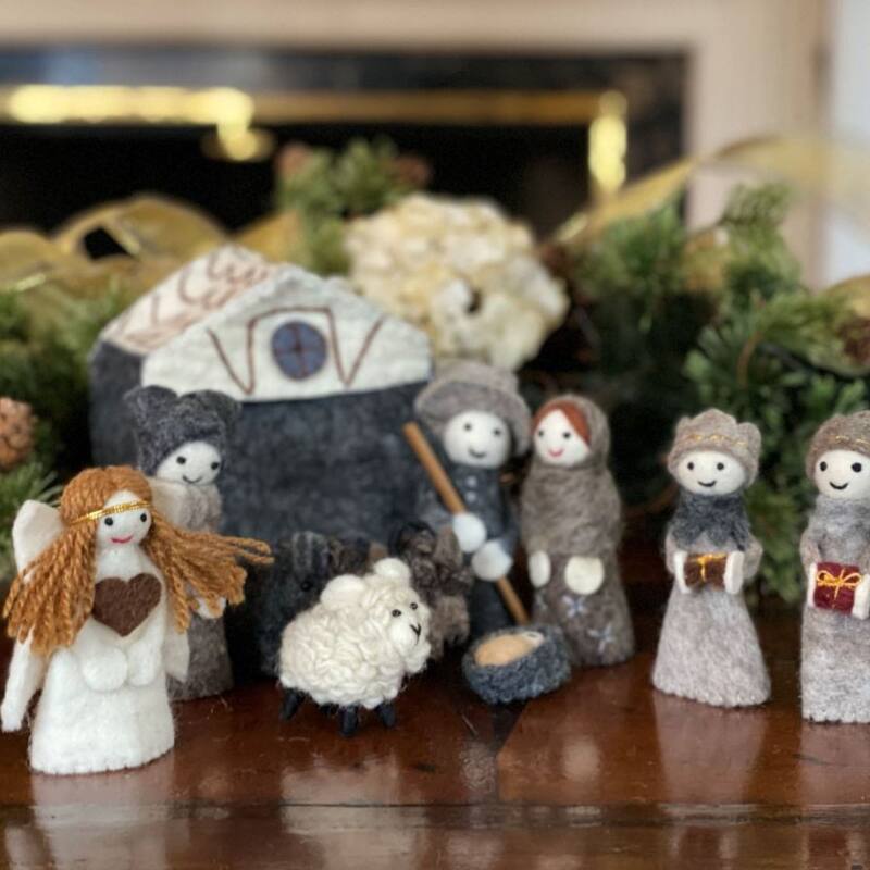 Handmade Felted Wool Christmas Nativity Set, 12 Piece