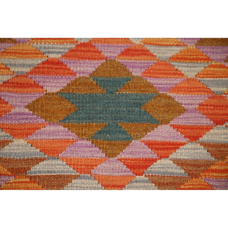 Hand Woven Oriental 100% Wool Carpet Southwestern All-Over Multi-Colored Kilim Runner Rug - 11' 6'' X 2' 10''
