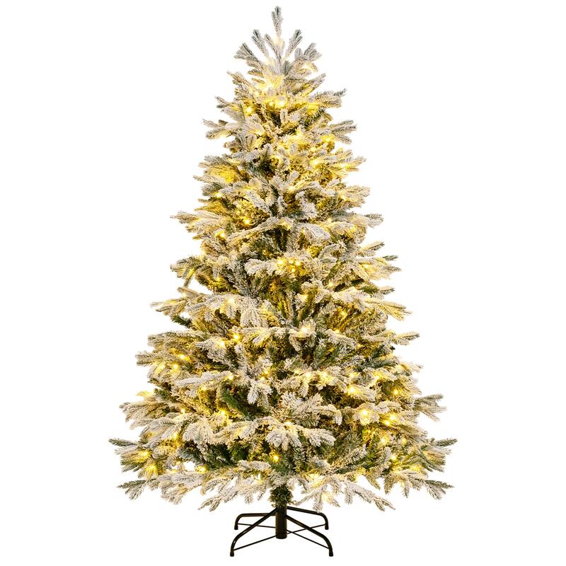 Costway 4.5 FT/6FT/7FT Pre-Lit Christmas Tree Snow Flocked Hinged Xmas