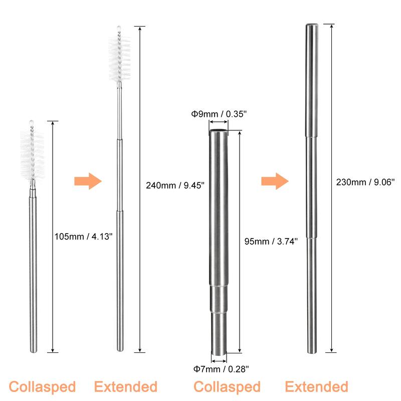 4Pcs Reusable Metal Straws Telescopic Stainless Steel Straw Round Case - Black