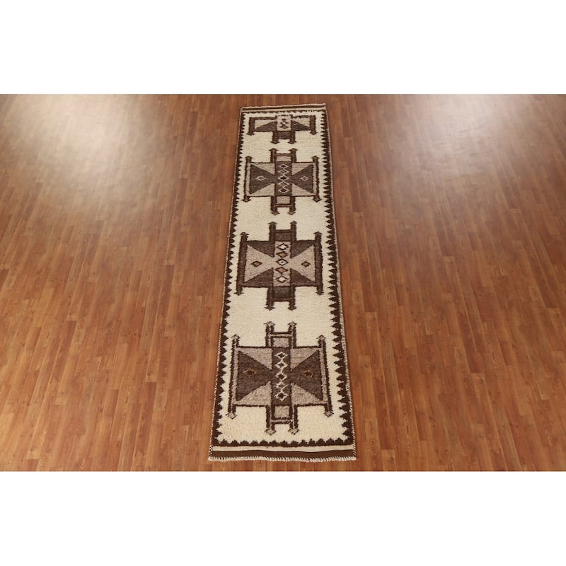 Tribal Beige Anatolian Turkish Runner Rug Handmade Wool Carpet - 2'11"x 11'8"