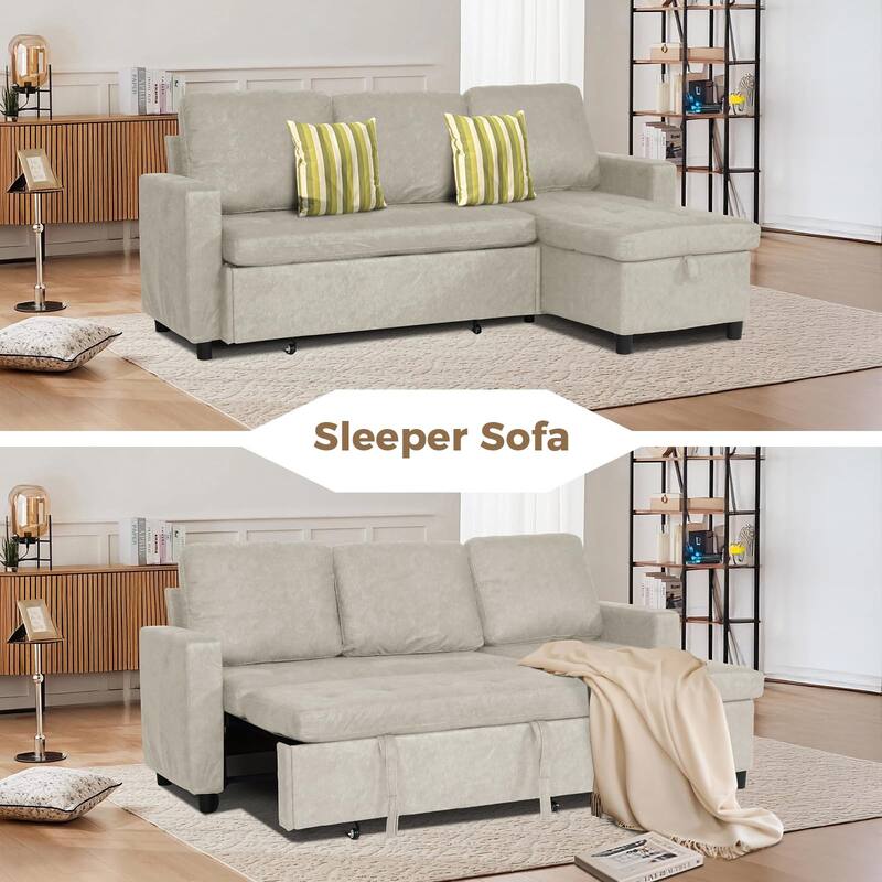 Small Couch Sofas with Pull Out Bed, Convertible Sleeper Sofa Bed with Storage for Small Spaces