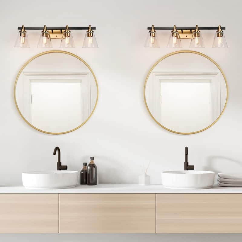 2/3/4 Light Mid-Century Modern Black Gold Bathroom Vanity Lights Clear Glass Wall Sconces