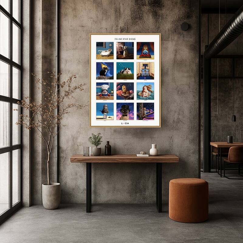 Feline Star Signs by Lucia Heffernan Framed Canvas Wall Art Print