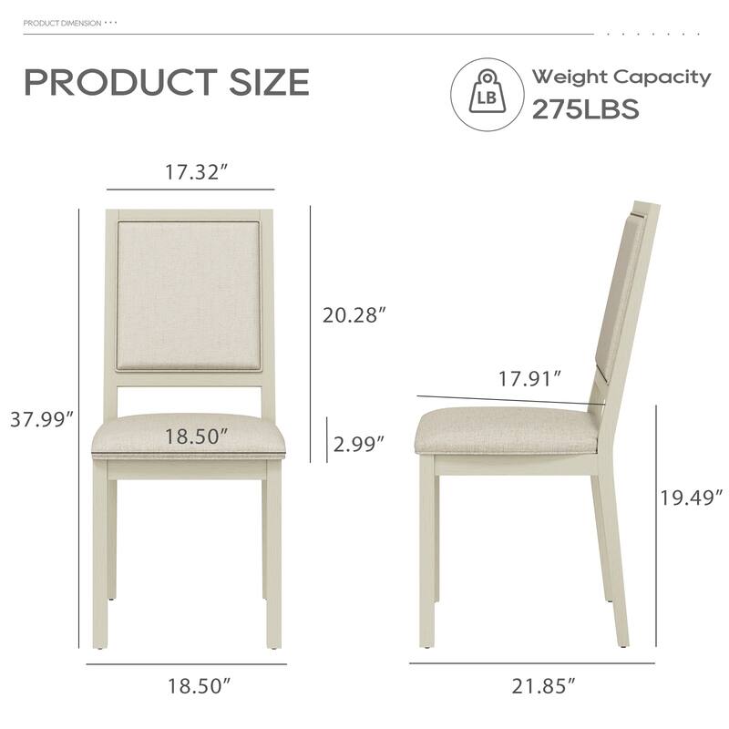 Farmhouse Set of 2 Upholstered Dining Chairs - Rustic Wood Legs & Fabric Seats for Kitchen, Dining Table