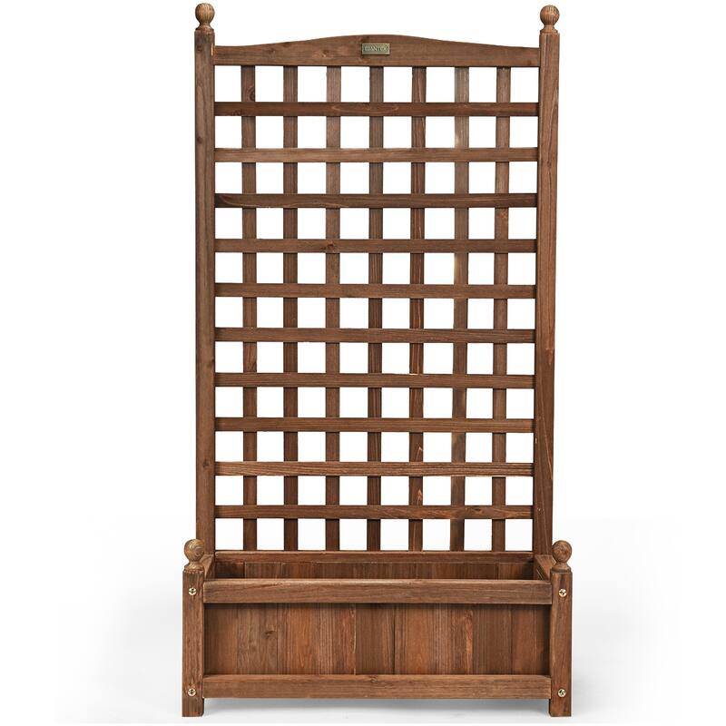 Costway Solid Wood Planter Box with Trellis Weather-Resistant Outdoor - 25'' (L) X 11'' (W) X 48'' (H)