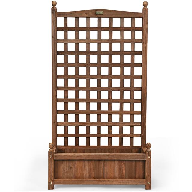 Patio Wooden Plant Box Flower Plant Growing Box Holder with Trellis
