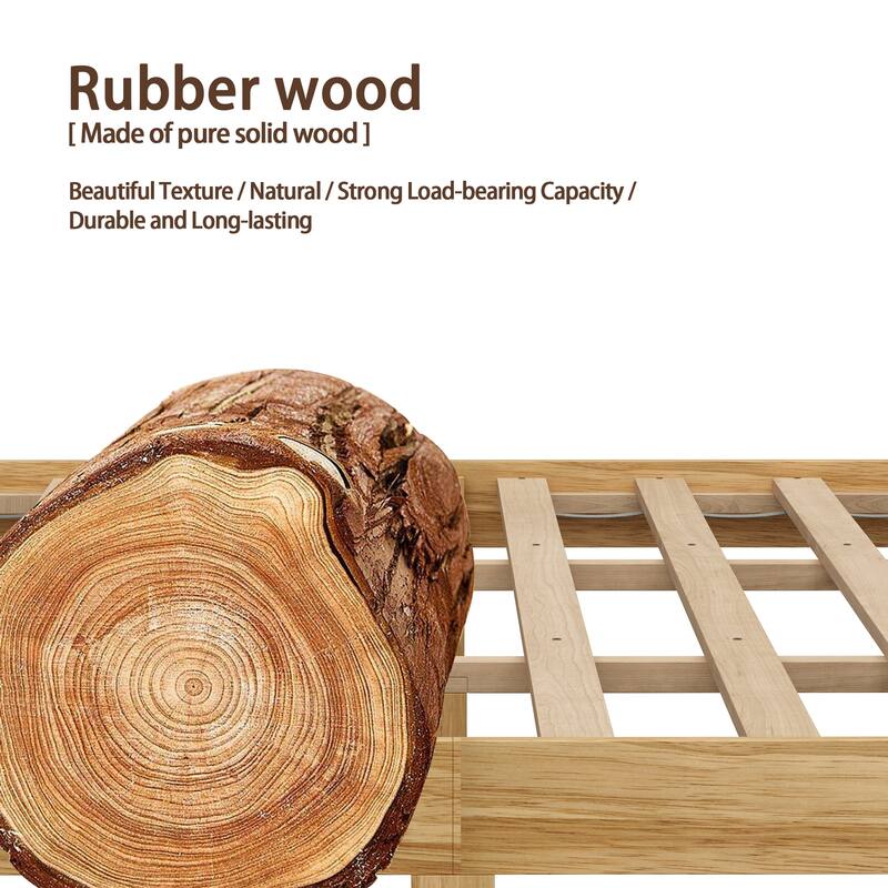 Solid Wood Platform Bed Frame with Rattan Headboard, 600 lbs Heavy Duty Support, Plywood Slats Queen / Full Size