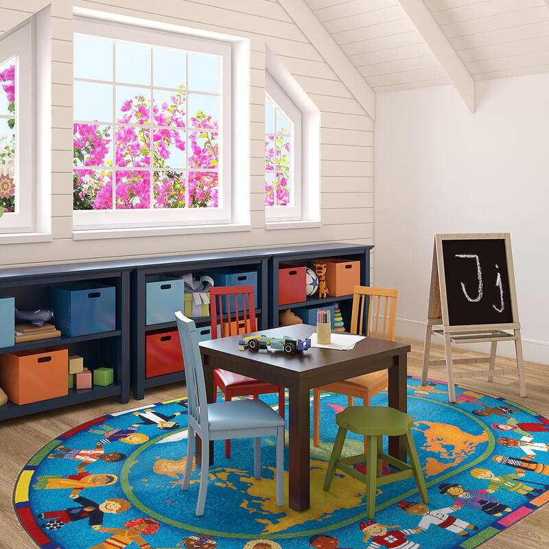 Hands Around the World Multi Educational Oval Nylon Area Rug