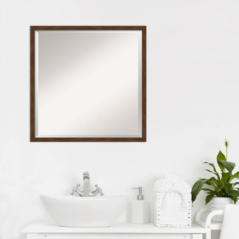 Beveled Wood Bathroom Wall Mirror - Carlisle Brown Narrow Frame - Carlisle Brown Narrow