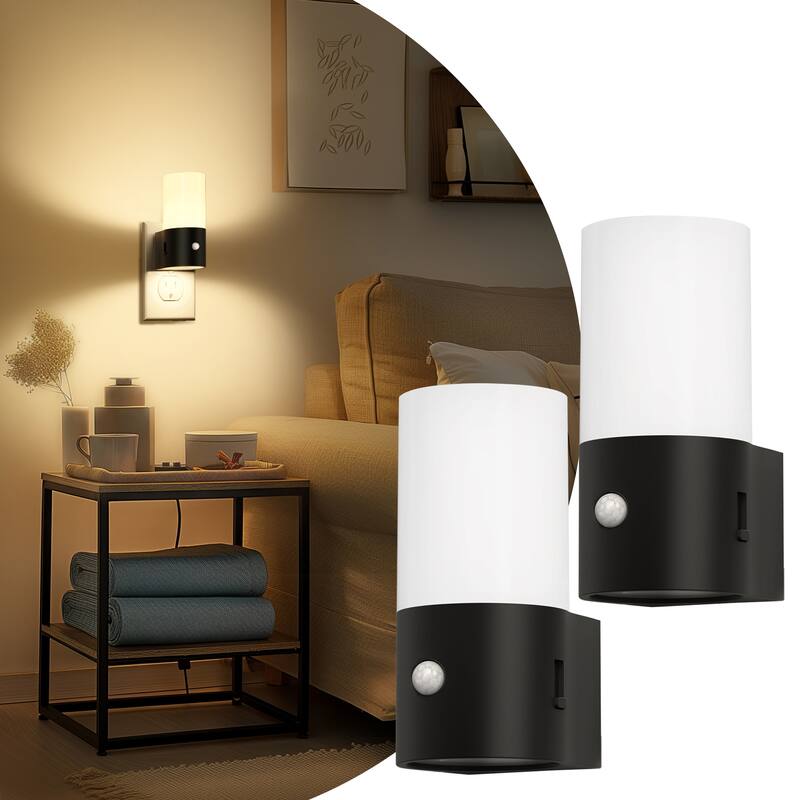 YANSUN Motion Sensor Night Light with Cylinder Cover, White and Black