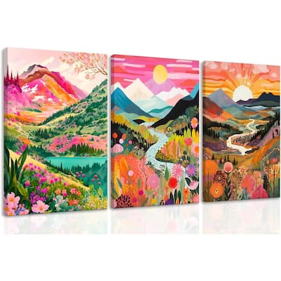 Colorful Watercolor Mountain Canvas Wall Art