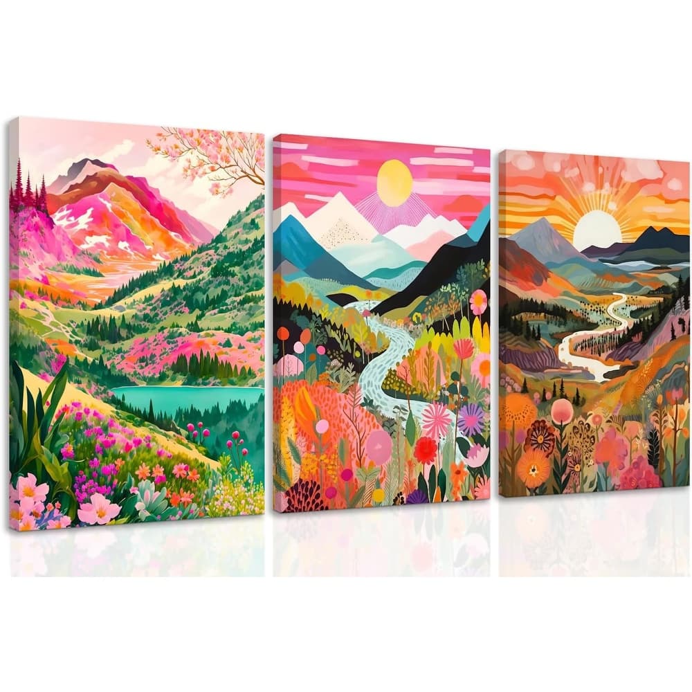 Colorful Watercolor Mountain Canvas Wall Art