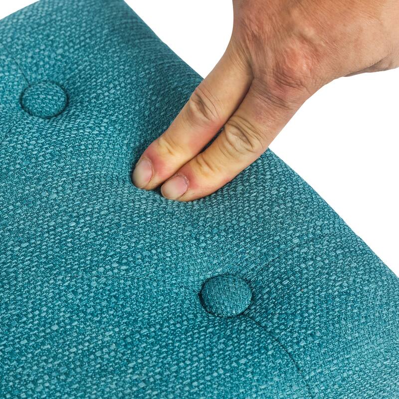 Adeco Button Tufted Linen Foot Stool Rectangular Small Ottoman