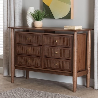 Alyssa Japandi Walnut Brown Wood 6-Drawer Dresser