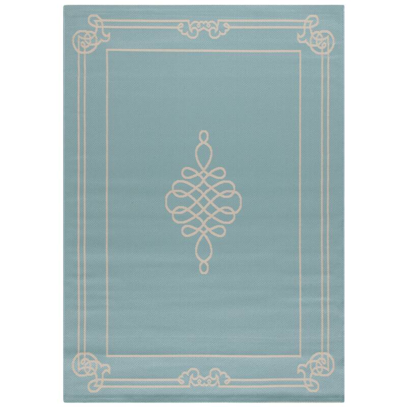SAFAVIEH Courtyard Vasudha Indoor/ Outdoor Waterproof Patio Backyard Rug - 4' x 5'7" - Aqua/Cream