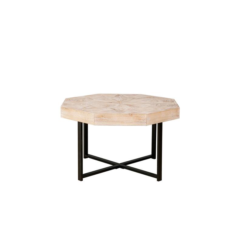 Roomfitters 30 Inch Octagonal Coffee Table, Farmhouse Wood Center Table with Metal Cross Legs for Living Room