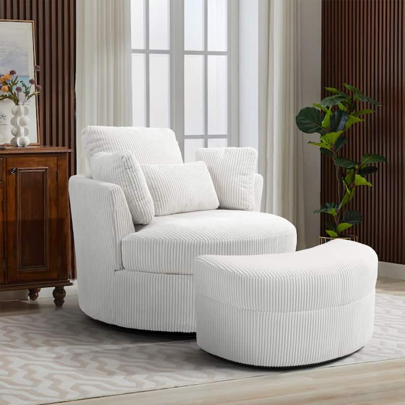 41" W Oversized Accent Barrel Swivel Chair with Moon Storage Ottoman