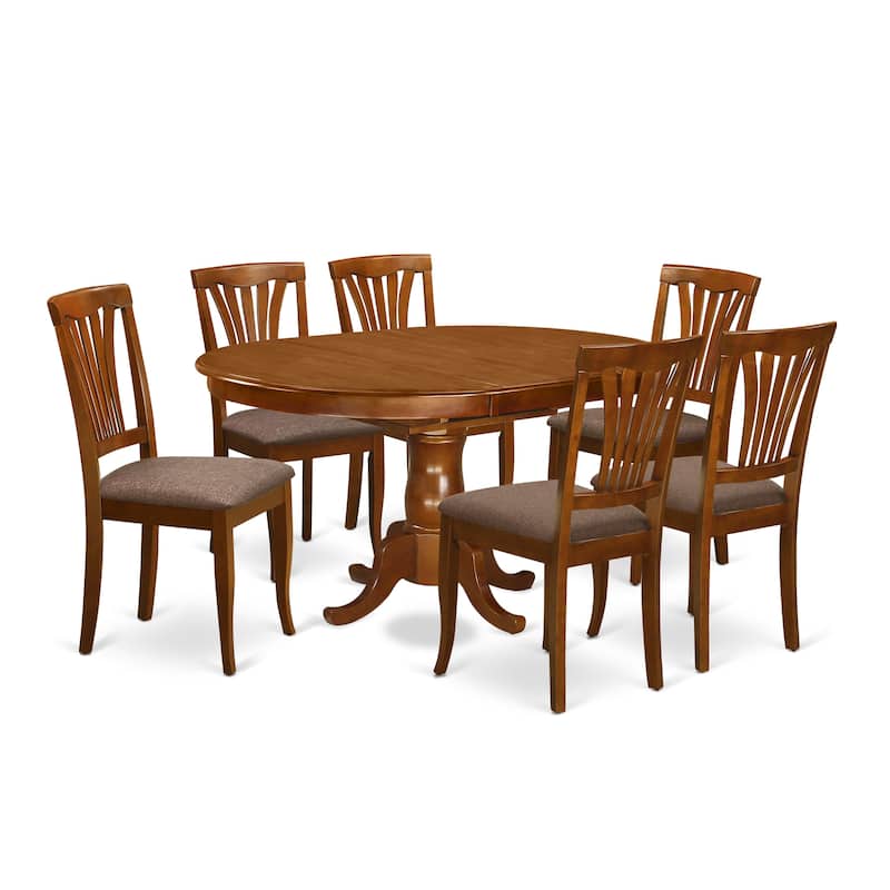 East West Furniture 7 Piece Dining Table Set- an Oval Dining Table and 6 Solid Chairs, Saddle Brown (Seat Type Options)