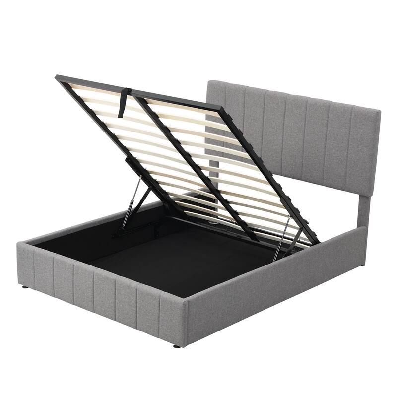 Upholstered Platform bed with a Hydraulic Storage System
