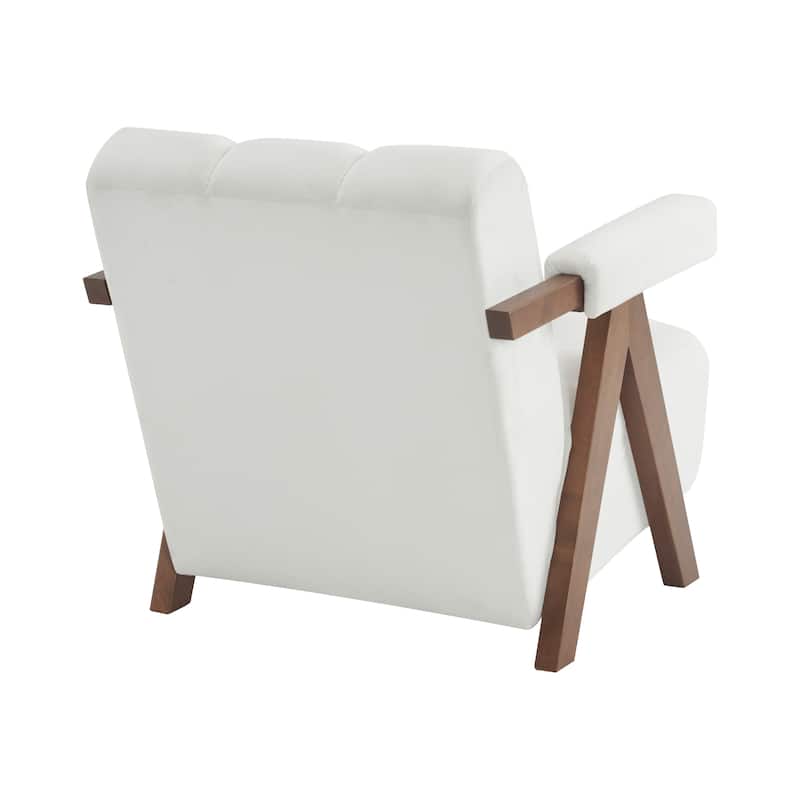 Ivory White Mid Century Modern 32.5" Velvet Upholstered Arm Chair with Solid Wood Frame and Thick Cushion for Living Room