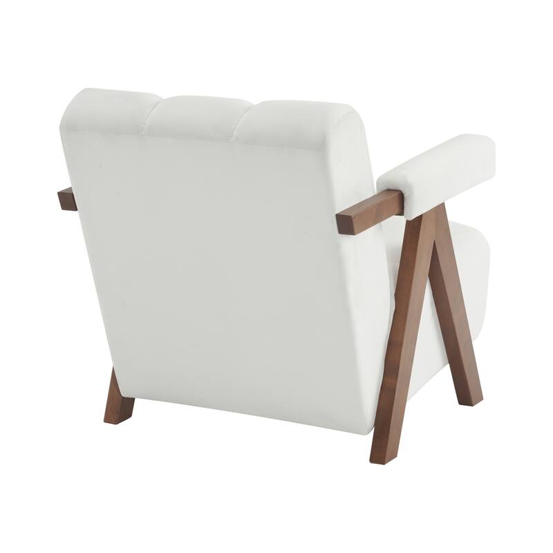 Roomfitters Mid-Century Modern Tufted Accent Chair with Walnut Solid Wood Frame and Inverted V-Legs, Ivory