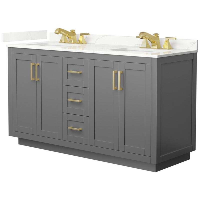 Wyndham Collection WCF292960D-QTZ-US3MXX Miranda 60" Free Standing - Dark Gray / Giotto Quartz Top / Brushed Gold
