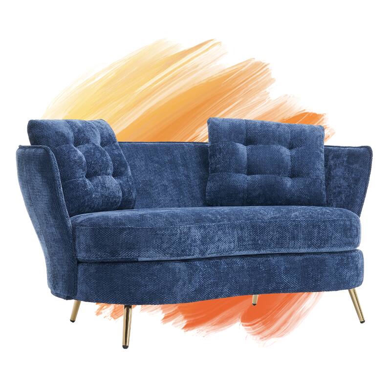 Polyester fiber Sofa Upholstered Couch with Golden Metal Legs