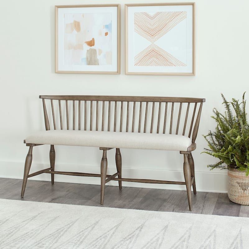 Americana Farmhouse Dusty Taupe Upholstered Windsor Bench - Dusty Taupe