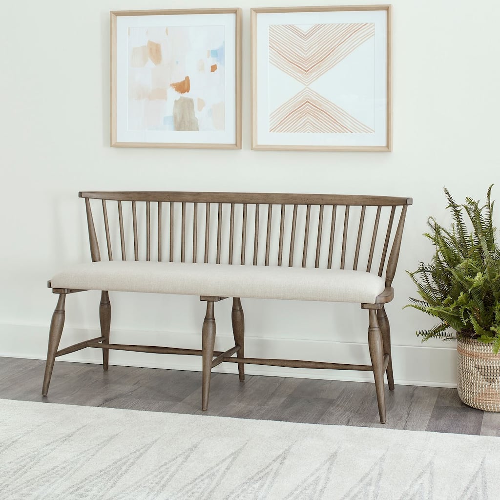 Americana Farmhouse Dusty Taupe Upholstered Windsor Bench
