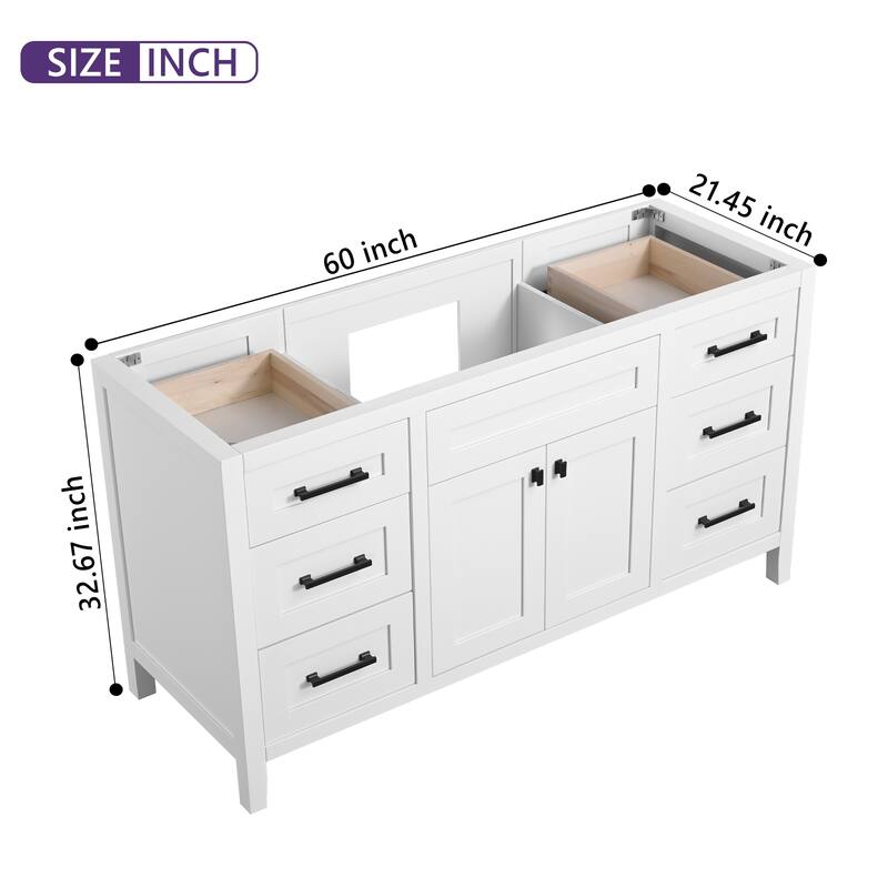 60" inch Freestanding Bathroom Vanity with Classical White Quartz Counter Top Ceramic Rectangular Sink