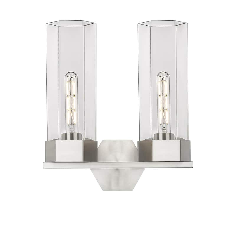 Innovations Lighting 427-2W-17-14 Claverack Vanity Claverack 2 Light - Satin Nickel / Clear