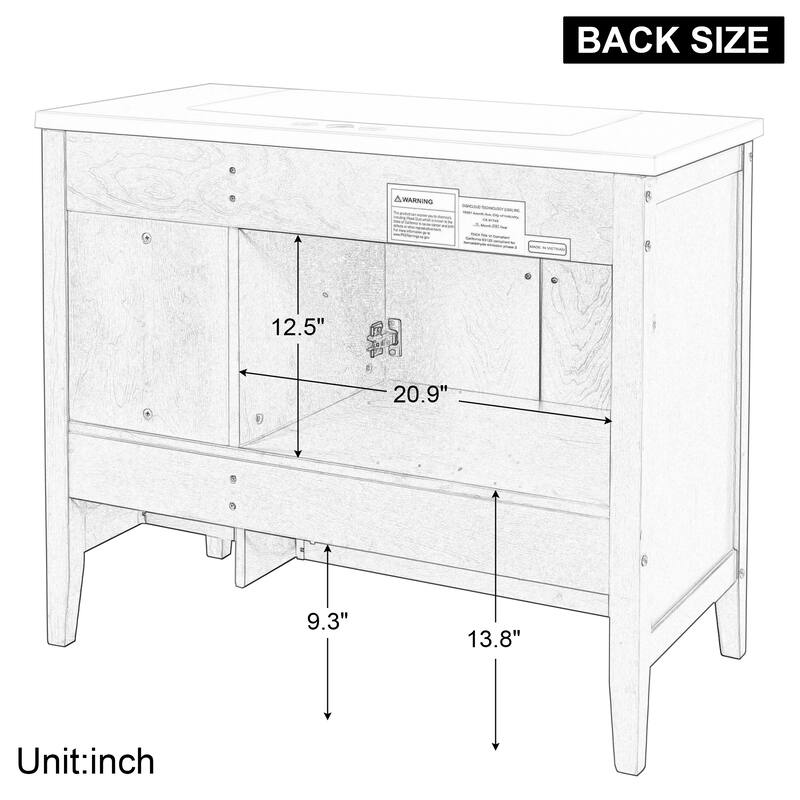 36" Bathroom Vanity with Solid Wood Frame - White - without Sink