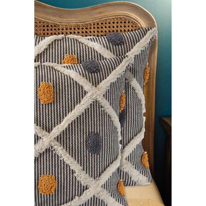 Sevita Luxe Black/Yellow Striped Cotton Wool Blend Throw Pillow, Set of 2