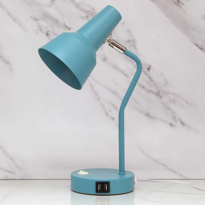 Modern Metal Gooseneck Desk Lamp with Dual USB Charging Ports Adjustable Arm Multiple Colors - 7.8" (L) x 5.2" (W) x 15.2" (H)